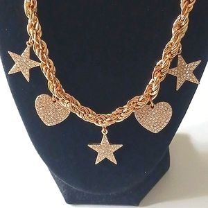 UNIQUE Rope Link Chain With Stars And Hearts Charms 18"